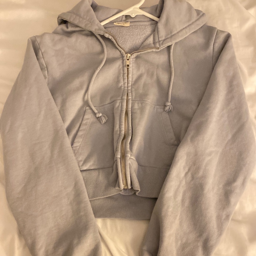 blue cropped crystal hoodie